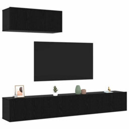 Berkfield Modern 3 Piece Tv Cabinet Set Wall-Mounted Black Oak Engineered Wood - thumbnail 3