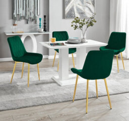 Furniturebox Uk 4 Seater Dining Set - Imperia White High Gloss Dining Table And Chairs - 4 Green Pesaro Gold Leg Chairs - thumbnail 1