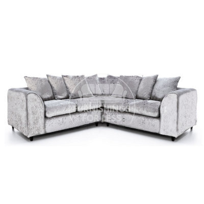 Furnishings For Less UK Crystal Crushed Velvet Fabric 5 Seater L Shaped Corner Sofa  Silver - Scatter Back - image 1