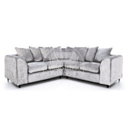 Furnishings For Less UK Crystal Crushed Velvet Fabric 5 Seater L Shaped Corner Sofa  Silver - Scatter Back - thumbnail 1