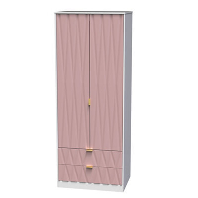 Pesaro Ready Assembled Contemporary Pink & White 2 Drawer Tall Double Wardrobe (H)1970mm (W)740mm (D)530mm - image 1