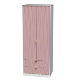 Pesaro Ready Assembled Contemporary Pink & White 2 Drawer Tall Double Wardrobe (H)1970mm (W)740mm (D)530mm - thumbnail 1