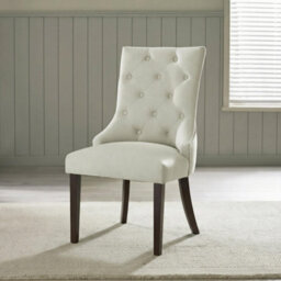 Furniturebox Uk 2X Belgravia Beige Fabric Dining Chairs Walnut Legs - thumbnail 2
