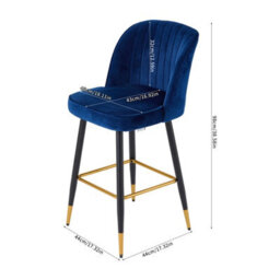 Living And Home Set Of 2 Blue Upholstered Bar Stools With Backrest - thumbnail 5