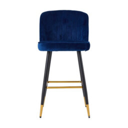 Living And Home Set Of 2 Blue Upholstered Bar Stools With Backrest - thumbnail 2