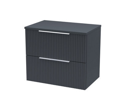Hudson Reed Fluted Wall Hung 2-Drawer Vanity Unit & Black Laminate Worktop, Sleek Counter Top Vanity Unit In Soft Black, 600mm - image 1