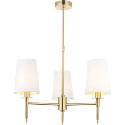 Loops Multi Arm Hanging Ceiling Pendant Light - Satin Brass Plate & Vintage White Fabric Shade - 3 X 6W Led E14 - image 1