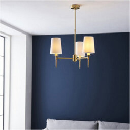 Loops Multi Arm Hanging Ceiling Pendant Light - Satin Brass Plate & Vintage White Fabric Shade - 3 X 6W Led E14 - thumbnail 4