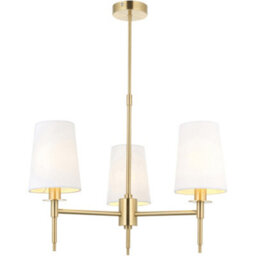 Loops Multi Arm Hanging Ceiling Pendant Light - Satin Brass Plate & Vintage White Fabric Shade - 3 X 6W Led E14