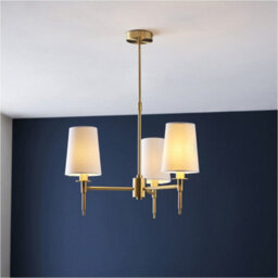Loops Multi Arm Hanging Ceiling Pendant Light - Satin Brass Plate & Vintage White Fabric Shade - 3 X 6W Led E14 - thumbnail 3