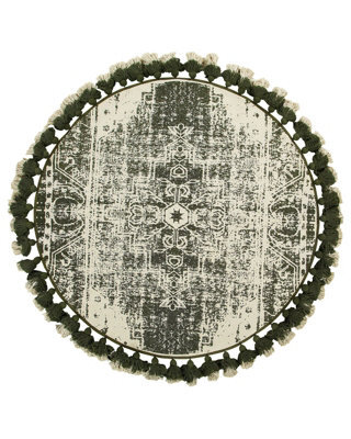 Beliani 120Cm Cream Cotton Round Vintage Area Rug With Distressed Green Oriental Print - image 1