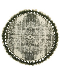 Beliani 120Cm Cream Cotton Round Vintage Area Rug With Distressed Green Oriental Print - thumbnail 1