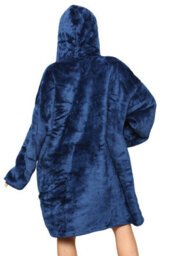 Ms9 Women's Oversized Hoodie Wearable Blanket Hoodie Top With Sherpa Lining Navy Blue - thumbnail 4