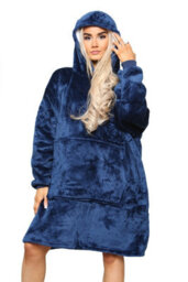 Ms9 Women's Oversized Hoodie Wearable Blanket Hoodie Top With Sherpa Lining Navy Blue - thumbnail 3