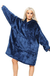 Ms9 Women's Oversized Hoodie Wearable Blanket Hoodie Top With Sherpa Lining Navy Blue - thumbnail 2