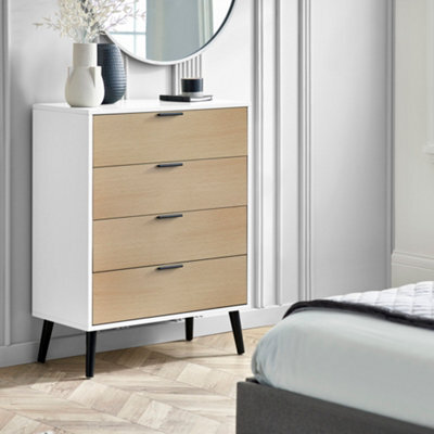 Julian Bowen Alba 4 Drawer Dresser, White And Oak, Wood, Horizontal Chest, Two Tone, Height: 100 X Width: 78 X Depth: 40Cm - image 1