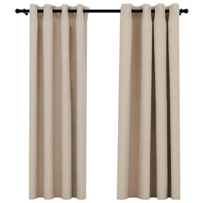 Berkfield Premium Linen-Look Blackout Curtains With Grommets 2Pcs Beige 140X175Cm