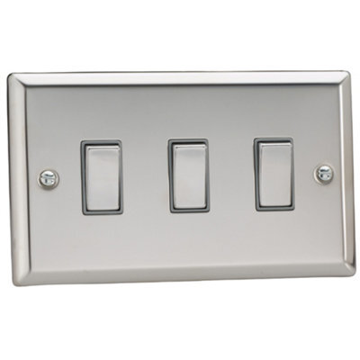 Varilight Triple Rocker Light Switch 2-Way Twin Plate - Classic Mirror Chrome With Chrome Rockers, Xc93D