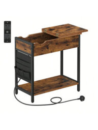 LEDREM Slim Side Table With Charging Station, Narrow Bedside Table With Storage, End Table With Usb Ports, Outlets, For Living Room - thumbnail 7