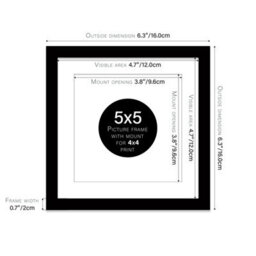 "5X5"" Black Picture Frame - 5X5"" Square Frame With 4X4"" Mount For 5X5""/4X4"" Pictures Art Deco Style Room Decor, 1 Pack" - thumbnail 2
