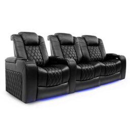 Valencia Tuscany Home Cinema Seating Row Of 3 Loveseat Right Black Nappa Leather Diamond Stitching Power Headrest