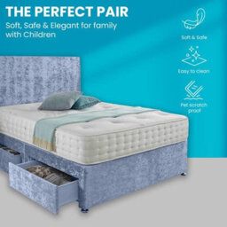 Dining Tables Classic Premium Fabric Divan Bed , 2 Drawers (Same Side) - Double  - Denim Cruhsed Velvet - thumbnail 2