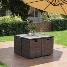 Songmics 9-Piece Pe Rattan Outdoor Furniture Set, Cushioned Dining Chairs With Glass Top Table, Space-Saving, Brown And Beige - thumbnail 6