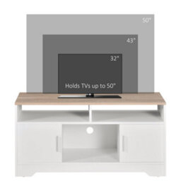Wyld Haus Tadori 105Cm White And Wood Tv Console - 2 Doors, 3 Open Shelves, Cable Management - thumbnail 8