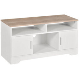 Wyld Haus Tadori 105Cm White And Wood Tv Console - 2 Doors, 3 Open Shelves, Cable Management - thumbnail 2