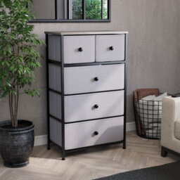 Lassic Vida Designs Chorley 5 Drawer Fabric Ukfr Chest Of Drawers, Beige & Grey Wood - thumbnail 1