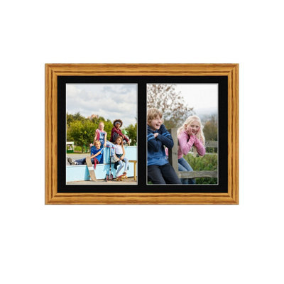 AK Frames 20X14 Oak Classic Multi Photo Frame With Black Mount - Holds 2 Apertures (2X) A4 Photos - image 1