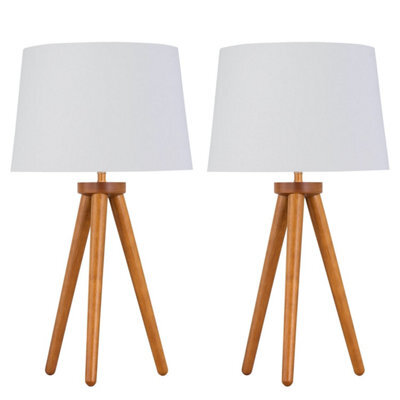 First Choice Lighting Set Of 2 Dark Oak Table Lamp Or Bedside Lights With White Gold Shades - image 1