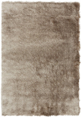 Mocha Super Soft Shaggy Handmade Modern Plain Sparkle Easy To Clean Rug For Dining Room Bedroom Living Room-65Cm X 135Cm