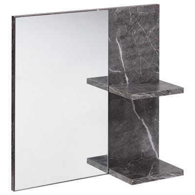 Beliani Wall Mirror With Shelf Pelotas 45 Cm 45 Cm Marble/ Black - image 1