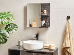 Beliani Wall Mirror With Shelf Pelotas 45 Cm 45 Cm Marble/ Black - thumbnail 2