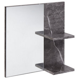 Beliani Wall Mirror With Shelf Pelotas 45 Cm 45 Cm Marble/ Black