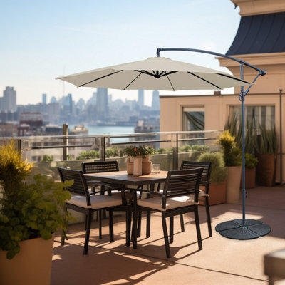 Sundaze Cream 3M Garden Banana Parasol Cantilever Umbrella Sun Shade Patio Hanging With Base Weights - image 1
