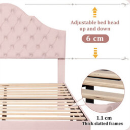 Abrihome Upholstered Bed 135X190 With Slatted Frame And Height-Adjustable Headboard, Double Bed, Velvet, Pink - thumbnail 3