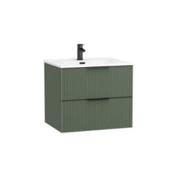 Royal Bathrooms Evora 700mm Sage Green Fluted Wall Hung Bathroom Vanity Unit 2 Drawer With Ceramic Basin & Matt Black Handles - thumbnail 6