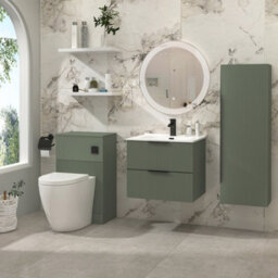 Royal Bathrooms Evora 700mm Sage Green Fluted Wall Hung Bathroom Vanity Unit 2 Drawer With Ceramic Basin & Matt Black Handles - thumbnail 3