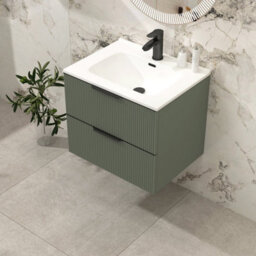 Royal Bathrooms Evora 700mm Sage Green Fluted Wall Hung Bathroom Vanity Unit 2 Drawer With Ceramic Basin & Matt Black Handles - thumbnail 5