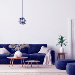 Happy Homewares Contemporary Navy Blue Gloss Metal Double Ribbon Spiral Swirl Pendant Shade - thumbnail 4