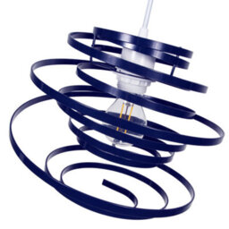 Happy Homewares Contemporary Navy Blue Gloss Metal Double Ribbon Spiral Swirl Pendant Shade - thumbnail 2