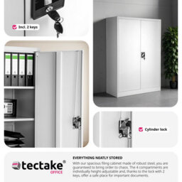 Tectake Filing Cabinet - 4 Adjustable Shelves, Lockable, 140 X 90 X 40 Cm - 1 - Grey - thumbnail 5