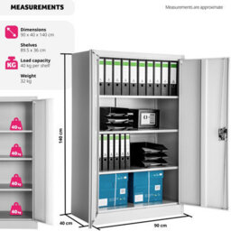 Tectake Filing Cabinet - 4 Adjustable Shelves, Lockable, 140 X 90 X 40 Cm - 1 - Grey - thumbnail 6