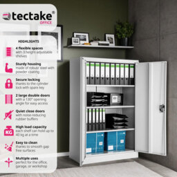 Tectake Filing Cabinet - 4 Adjustable Shelves, Lockable, 140 X 90 X 40 Cm - 1 - Grey - thumbnail 2
