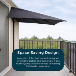 Jack Stonehouse Jsh 2.7M Halfround Parasol Sunshade In Dark Grey 160Gsm Uv Resistant Polyester Balcony Umbrella With Air Vent & Crank Half - thumbnail 3