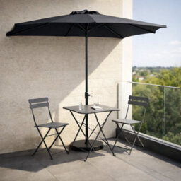 Jack Stonehouse Jsh 2.7M Halfround Parasol Sunshade In Dark Grey 160Gsm Uv Resistant Polyester Balcony Umbrella With Air Vent & Crank Half - thumbnail 1