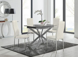 Furniturebox Uk Lira 100Cm Grey Metal Extending Dining Table & 4 Cream Velvet Milan Chairs - thumbnail 1