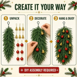 CLEFFNS 2Pcs Christmas Teardrop Swags 65Cm Artificial Norfolk Pine Greenery With Red Bells, Hanging Door Swags For Christmas Front Door - thumbnail 5